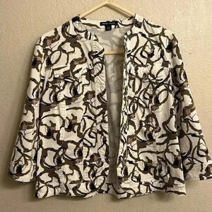 Tribal Studio Women Jacket Blazer Cream Olive Green 3/4  Sleeve Size Large